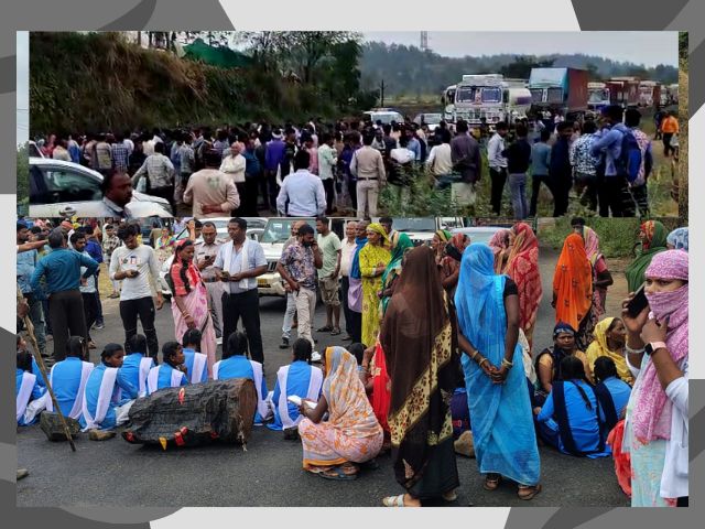 ग्रामीणों के साथ छात्राओं ने किया चक्काजाम