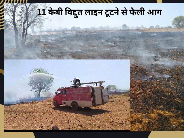 Mandla 11 केबी विद्दुत लाइन टूटने से तीन गांवों के बीच फैली आग